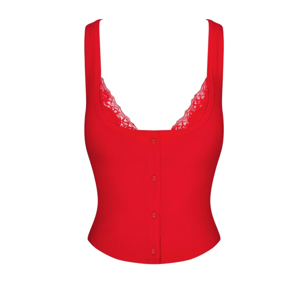 NWT SKIMS SOFT LOUNGE LACE TANK WITH BRALETTE | CHERRY